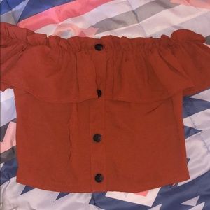 Burnt orange off the shoulder crop top